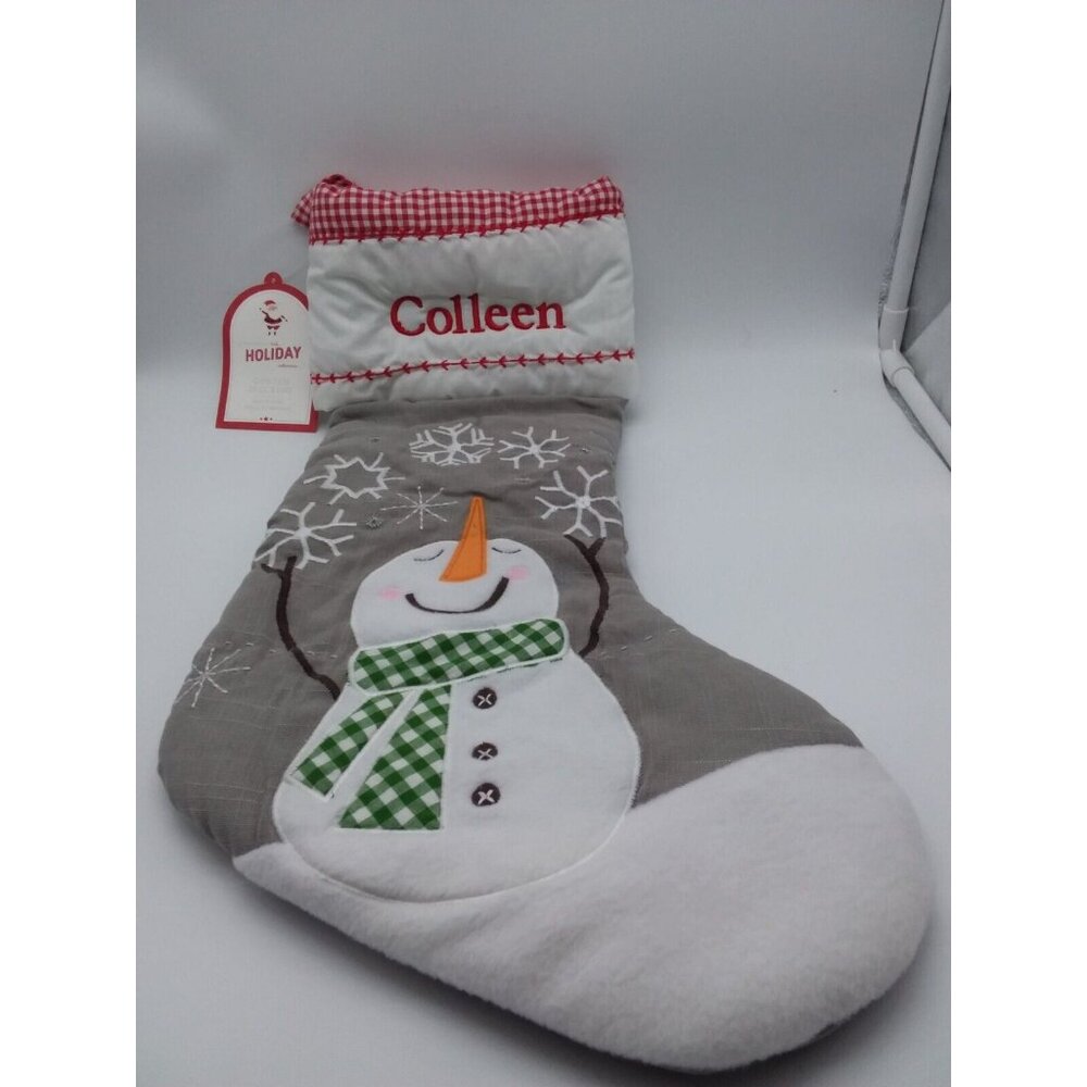 Pottery Barn Kids Colleen Snowman Snowflakes Christmas Holiday Stocking Quilted